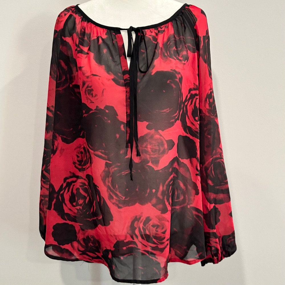 KUT‎ from the Kloth Women Top Oversized Medium Rose Floral Sheer Romantic 20600